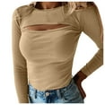 thumbnail image 1 of Long Sleeve Shirts for Women Autumn Chest Cutout Ribbed Casual Tee Tops, 1 of 5