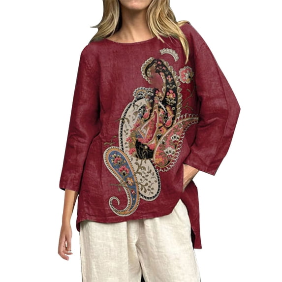 Long Sleeve Shirts for Women Baseball Art Print Casual 3/4 Sleeve T Shirts Round Neck Cotton Shirt