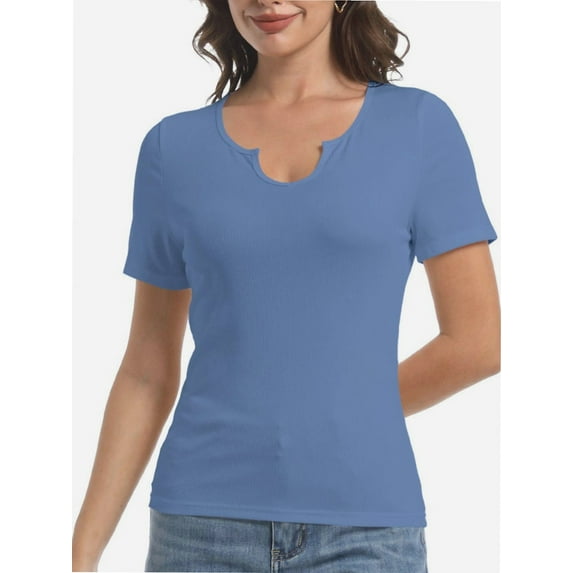 Long Sleeve Shirts for Women Basic Casual V Neck Tops Ribbed Slim Fitted Blouse