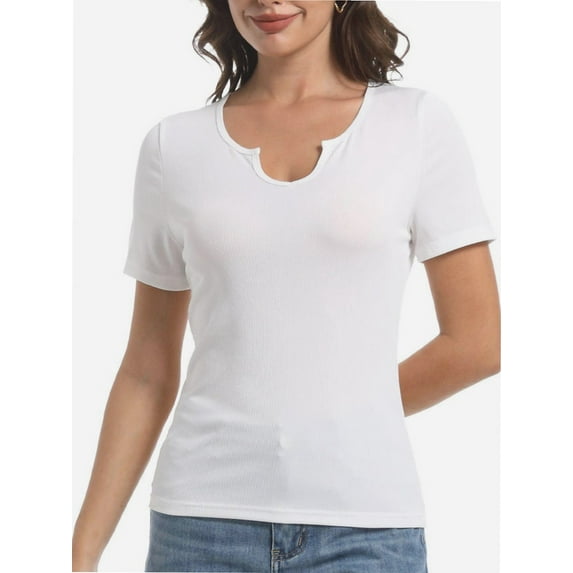 Long Sleeve Shirts for Women Basic Casual V Neck Tops Ribbed Slim Fitted Blouse
