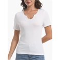thumbnail image 1 of Long Sleeve Shirts for Women Basic Casual V Neck Tops Ribbed Slim Fitted Blouse, 1 of 6
