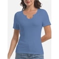 thumbnail image 1 of Women's Short Sleeve V-Neck Ribbed Blouse - Slim Fitted Casual Basic Top, 1 of 6