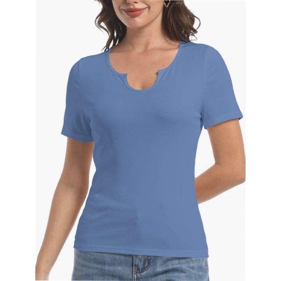 Long Sleeve Shirts for Women Basic Casual V Neck Tops Ribbed Slim Fitted Blouse