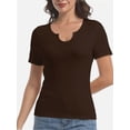 thumbnail image 1 of Women's Short Sleeve V-Neck Ribbed Blouse - Slim Fitted Casual Basic Top, 1 of 6