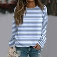 thumbnail image 1 of Women's Black and White Striped Long Sleeve Shirt, Casual Round Neck Blouse Tops, Printed Sweatshirt Style Blouse for Women, 1 of 5