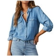 thumbnail image 1 of Long Sleeve Shirts for Women Button Denim Shirts Casual Chambray Jean Western Blouse Loose Lapel Collar Shirts Tops Blue XL, 1 of 8