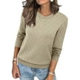 thumbnail image 1 of Long Sleeve Shirts for Women Casual Crewneck Basic Tee Tshirts Loose Fit Curved Hem Tunic Top Fall Outfits Beige XL, 1 of 7