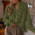 thumbnail image 1 of Long Sleeve Shirts for Women, Casual Lace Long Sleeve Button Up Fall Fashion Blouse Tops, Green M, 1 of 9