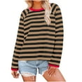 thumbnail image 1 of Long Sleeve Shirts for Women Casual Loose Crew Neck Color Block Striped Pullover 2025 Trendy Fall Soft Comfy Tops,Brown,M, 1 of 5