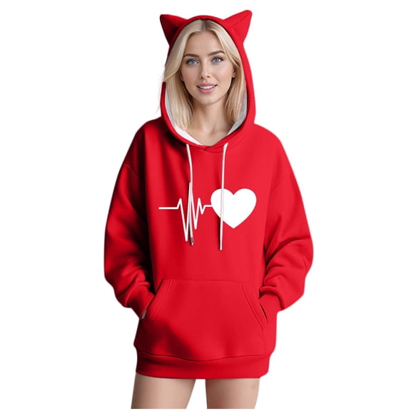 Long Sleeve Shirts for Women Casual New Women's Casual Solid Color Round Neck Long Sleeved Tops Loose Hooded Sweatshirts Style B-5 Red XXL