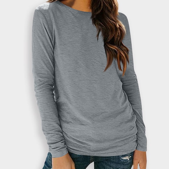 Long Sleeve Shirts for Women Casual Soft Crewneck Basic Tee Tops Spring Outfit Clothes Gray M