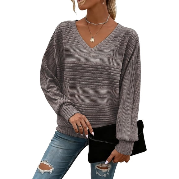 Long Sleeve Shirts for Women Casual V Neck Pullover Sweaters Tunic Tops Dressy Blouses Fall Fashion Clothes Coffee S