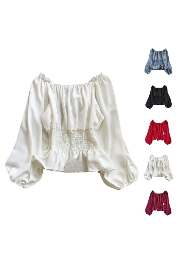 Long Sleeve Shirts for Women Chiffon Off Shoulder Cropped Renaissance Blouse Peasant Pirate Medieval Victorian Blouses