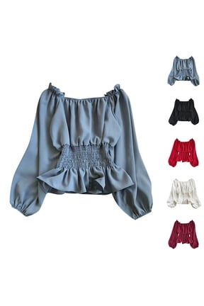 Long Sleeve Shirts for Women Chiffon Off Shoulder Cropped Renaissance Blouse Peasant Pirate Medieval Victorian Blouses