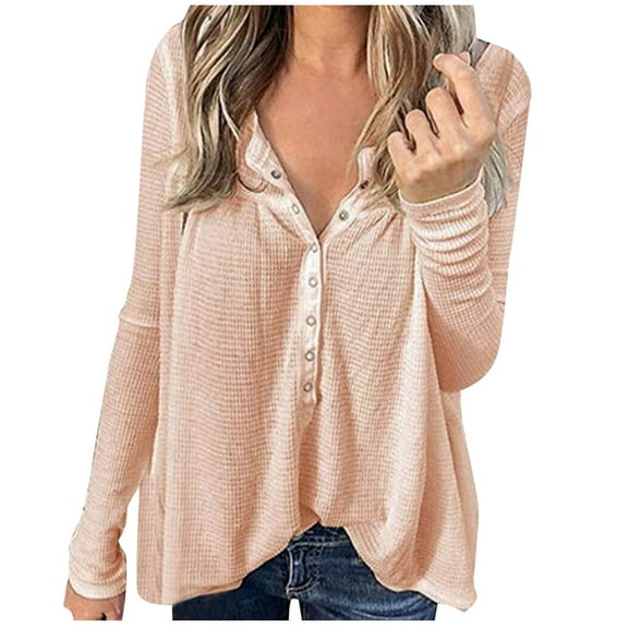 Long Sleeve Shirts for Women Fashion Women Casual Solid Color Long Sleeve V-Neck Loose T-Shirt Blouse