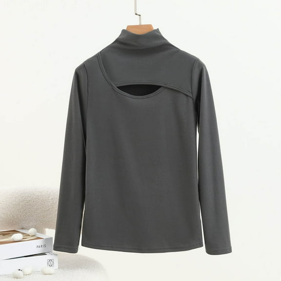 Long Sleeve Shirts for Women Under $10 Free Shipping Fashion Casual Round Neck Internal Construction Solid Color Shirt Long Sleeve Top