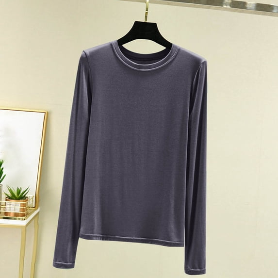 Long Sleeve Shirts for Women Under $10 Free Shipping Fashion Casual Round Neck Internal Construction Solid Color Shirt Long Sleeve Top