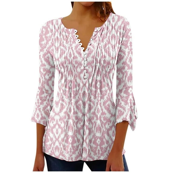 Long Sleeve Shirts for Women Women Fashion Printed Casual-Neck Short Sleeve Loose T-Shirt Blouse