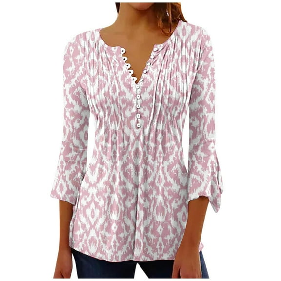 Long Sleeve Shirts for Women Women Fashion Printed Casual-Neck Short Sleeve Loose T-Shirt Blouse