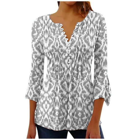 Long Sleeve Shirts for Women Women Fashion Printed Casual-Neck Short Sleeve Loose T-Shirt Blouse