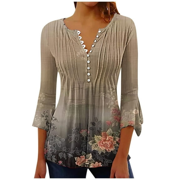 Long Sleeve Shirts for Women Women's Fashionable Printed Casual V-neck Pullover Long Sleeved