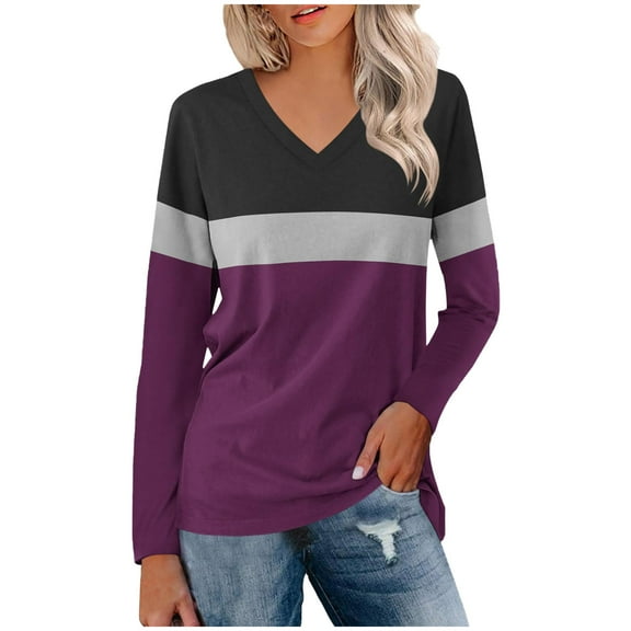 Long Sleeve Shirts for Women Women's Solid V-Neck Long Sleeve Top