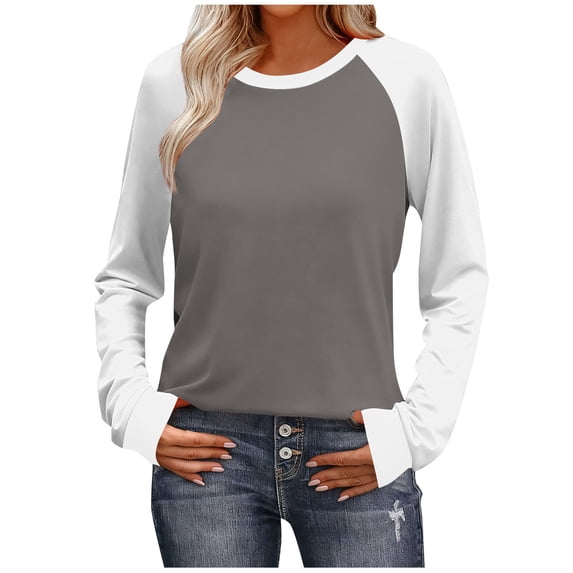 Long Sleeve Shirts for Women Color Block Raglan Tops Casual Crewneck Basic Tees Spring Fall Fashion Clothes