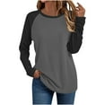 thumbnail image 1 of Long Sleeve Shirts for Women Color Block Raglan Tops Crewneck Fall Basic Tees Casual Baseball Tees, 3XL Black, 1 of 5