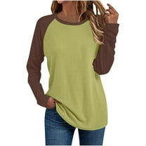Long Sleeve Shirts for Women Color Block Raglan Tops Crewneck Fall Basic Tees Casual Baseball Tees, 3XL Yellow