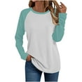thumbnail image 1 of Long Sleeve Shirts for Women Color Block Raglan Tops Crewneck Fall Basic Tees Casual Baseball Tees, L Mint Green, 1 of 5