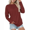 thumbnail image 1 of Long Sleeve Shirts for Women Cotton Crewneck Casual T-Shirts Soft Basic Tee Long Sleeve Tops Wine L, 1 of 6