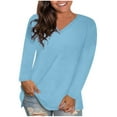 thumbnail image 1 of Long Sleeve Shirts for Women Cotton Tshirts V-Neck Spring Tops Basic Tee, 1 of 8
