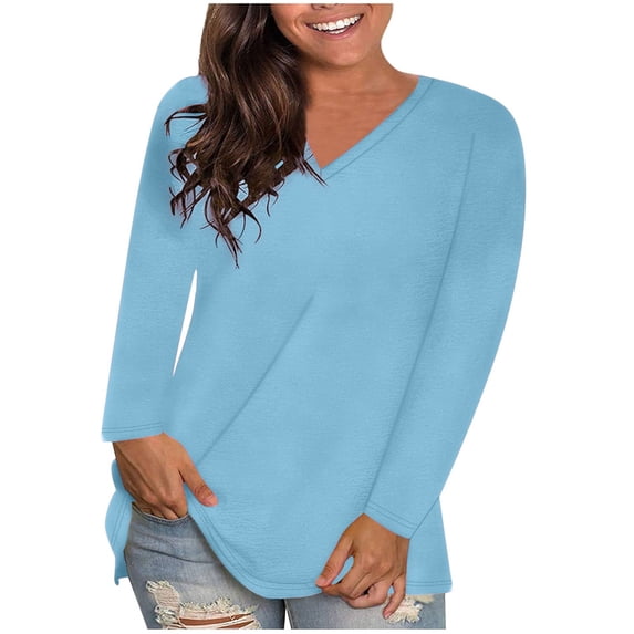 Long Sleeve Shirts for Women Cotton Tshirts V-Neck Spring Tops Basic Tee