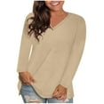 thumbnail image 1 of Long Sleeve Shirts for Women Cotton Tshirts V-Neck Spring Tops Basic Tee, 1 of 8