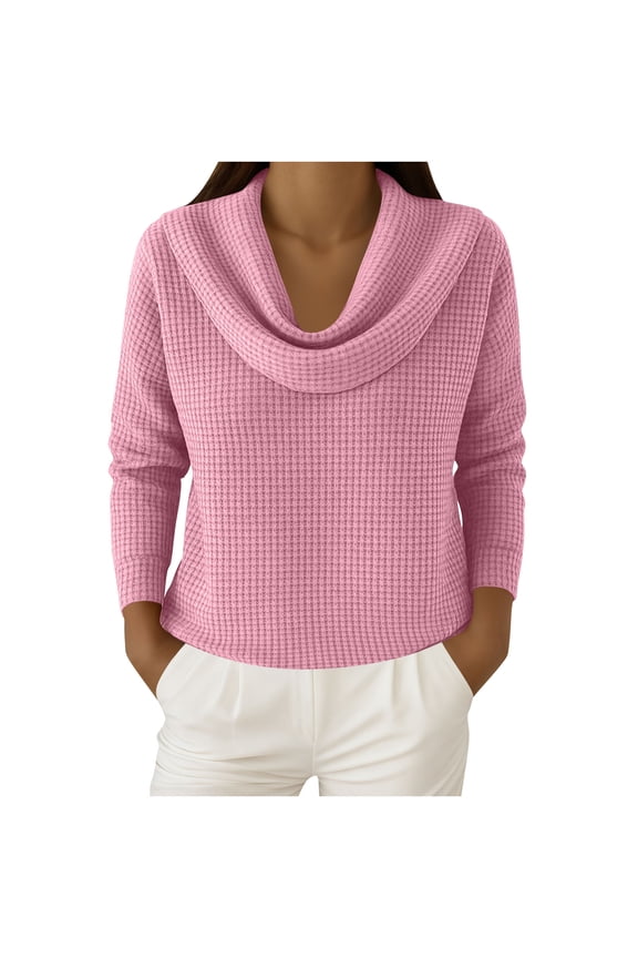 Long Sleeve Shirts for Women, Cowl Neck Sweater for Women 2026 Knitted Casual Loose Fit Pullover Fashion Cozy Long Sleeve Winter Clothes Trendy Tops