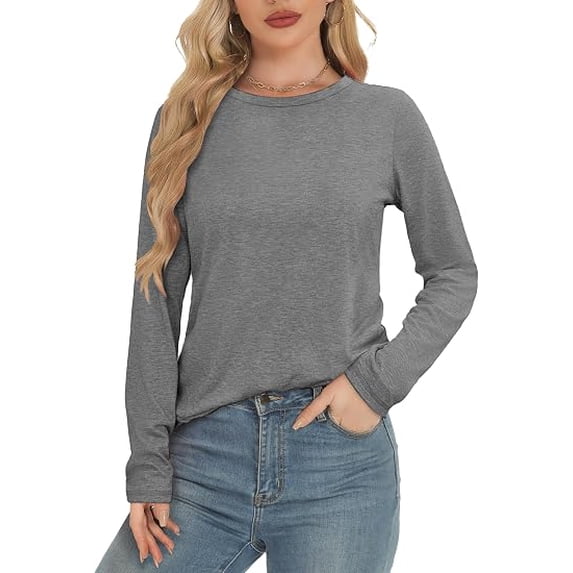Long Sleeve Shirts for Women Crew Neck Basic Tee Fashion Womens Tops