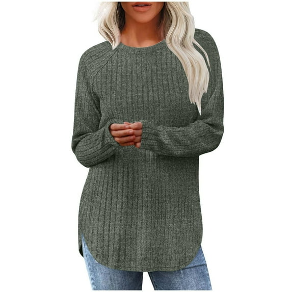 Long Sleeve Shirts for Women Crew Neck Fall Tops Side Split Lightweight Tunic Sweaters Fashion Pullover