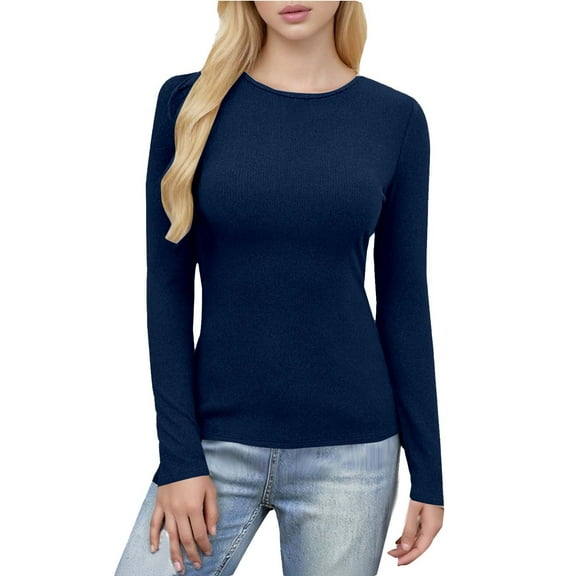 Long Sleeve Shirts for Women Crewneck Solid Color Tunic Tops Casual Soft Fashion Loose Fit Fall Basic Blouses