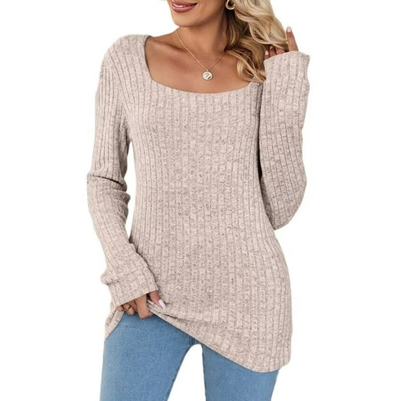 Long Sleeve Shirts for Women Crewneck Tunic Sweater Business Casual Fit Fall -Sweaters Oatmeal Color M