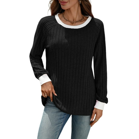 Long Sleeve Shirts for Women Crewneck Tunic Tops Business Casual Pullover Sweaters Trendy Fall Fashion Clothes Black XL