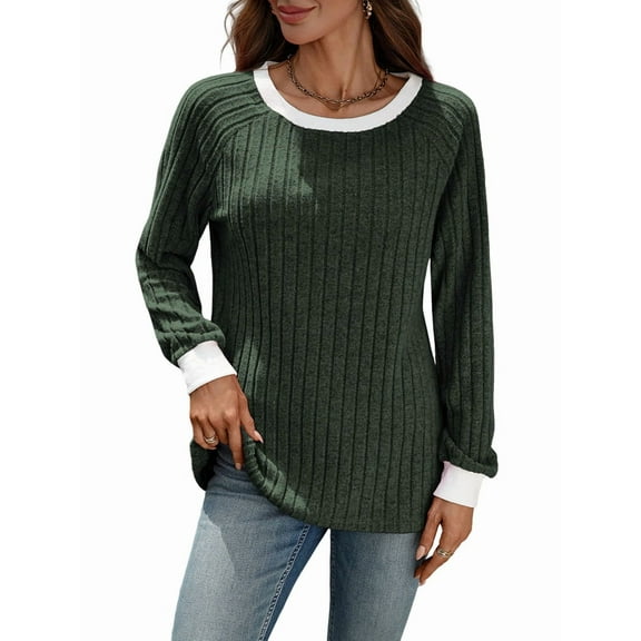 Long Sleeve Shirts for Women Crewneck Tunic Tops Business Casual Pullover Sweaters Trendy Fall Fashion Clothes Green S