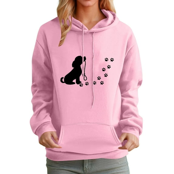 Long Sleeve Shirts for Women Cute Dog Graphic Sweatshirts Casual Crewneck Mom Hoodie With Pocket Plus Size