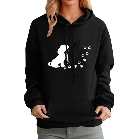 Long Sleeve Shirts for Women Cute Dog Graphic Sweatshirts Casual Crewneck Mom Hoodie With Pocket Plus Size