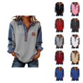 thumbnail image 1 of Long Sleeve Shirts for Women Denim Patchwork Button Down Lapel Callar Pullover Dressy Casual Office Work Blouse Womens Tops, 1 of 8