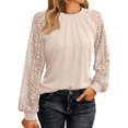 thumbnail image 1 of Long Sleeve Shirts for Women Dressy Casual Lace Tops 2025 Fall Outfits Business T-Shirts Work Blouses Clothes 01-Beige XXL, 1 of 3