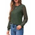 thumbnail image 1 of Long Sleeve Shirts for Women Dressy Casual Lace Tops 2025 Fall Outfits T-Shirts Work Clothes  Green XL, 1 of 6