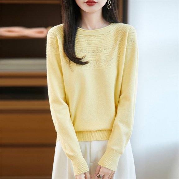 Long Sleeve Shirts for Women Dressy Casual Loose Fit Knit Soft Warm Crewneck Layering Top