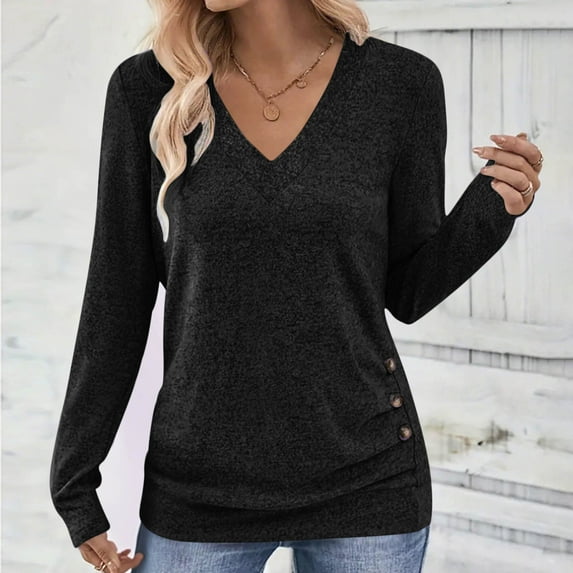 Long Sleeve Shirts for Women Early Fall Fashion Casual Tunic Womens Tops V Neck Spring Clothes