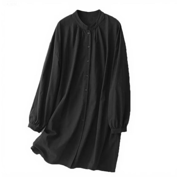Long Sleeve Shirts for Women, Elegant Long Sleeve Shirt Dress for Women Loose Stand Collar Button Down Swing A-Line Casual Tunic Mini Dresses