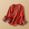 thumbnail image 1 of Long Sleeve Shirts for Women Ethnic Embroidered Loose Fit Tops Casual Short Sleeve Vacation Tees, 1 of 3